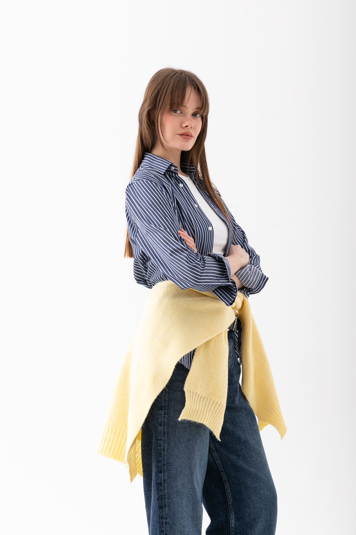 Loov  Yumoş Kare Yaka Bağlamalı Triko Atkı - Kare Parçalı Atkı - Triko Omuz Atkısı Ofis Günlük Moda Atkı - Görsel 2