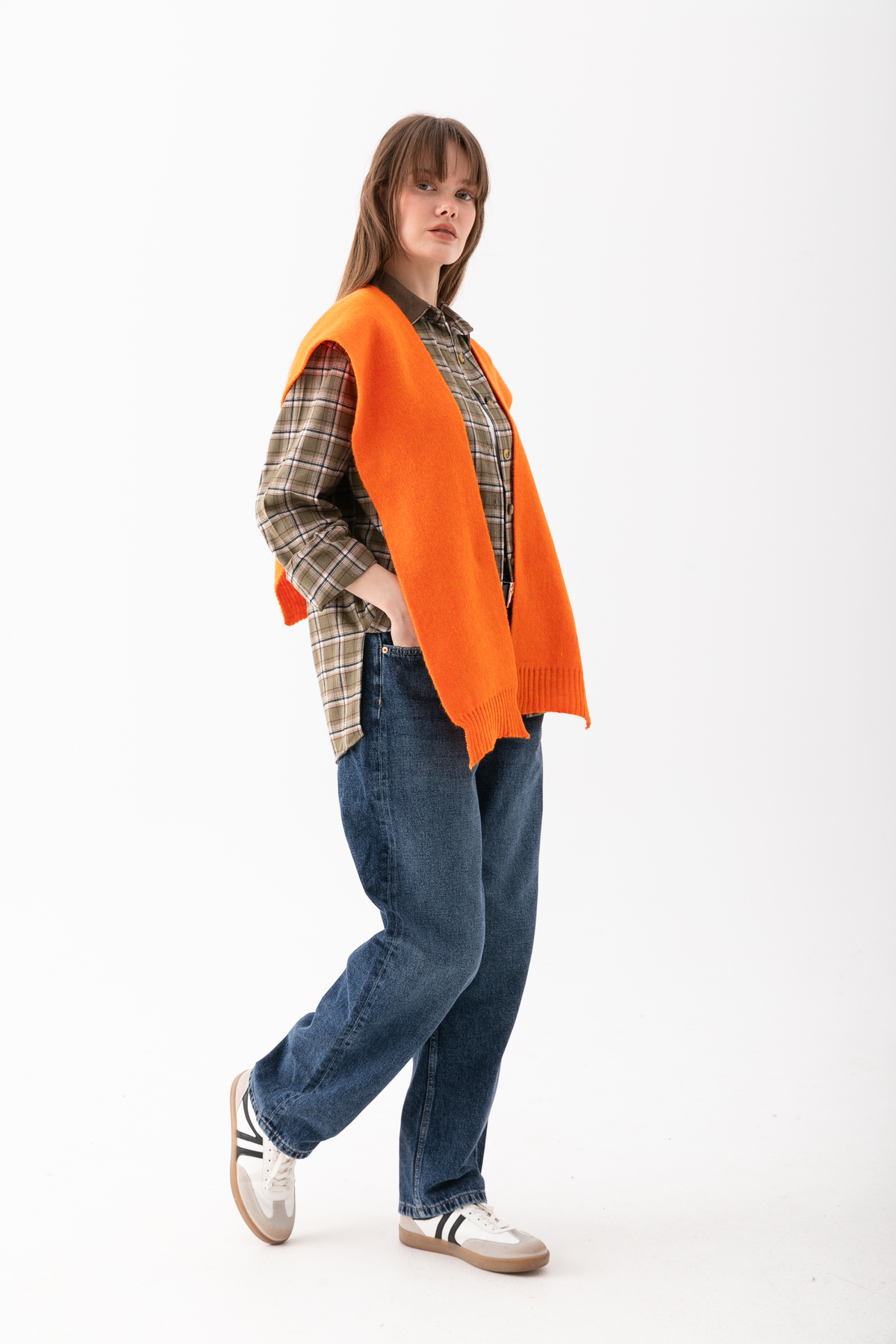 Loov  Yumoş Kare Yaka Bağlamalı Triko Atkı - Kare Parçalı Atkı - Triko Omuz Atkısı Ofis Günlük Moda Atkı - Görsel 3