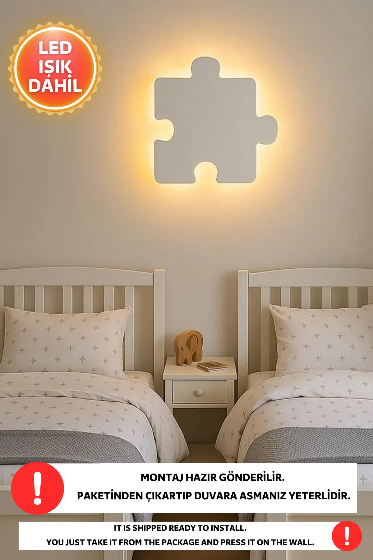 Dekorvin 2 Puzzle Led Işık Gece Lambası Bebek Çocuk Odası Duvar Dekorasyonu Aydınlatma Ahşap Gece Lambası fotoğrafı 3 (önizleme)