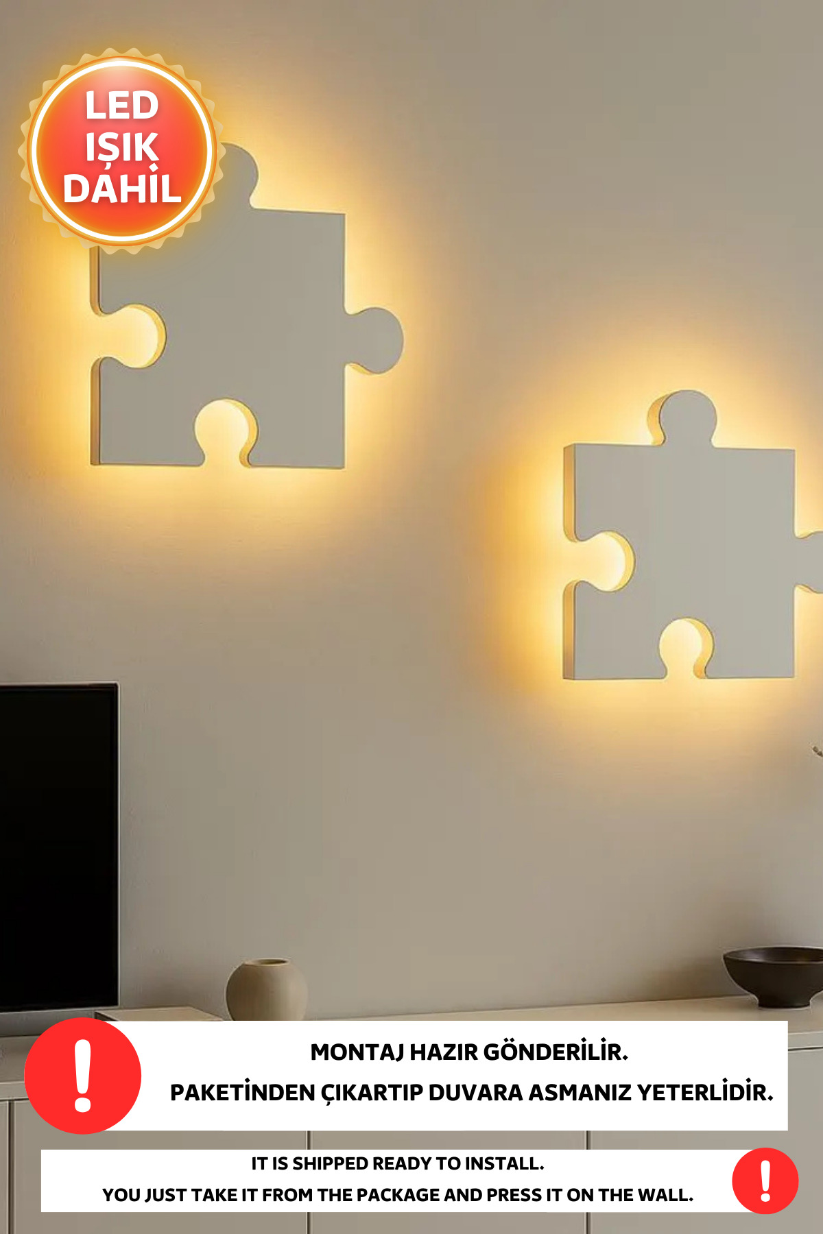 Dekorvin 2 Puzzle Led Işık Gece Lambası Bebek Çocuk Odası Duvar Dekorasyonu Aydınlatma Ahşap Gece Lambası fotoğrafı 4 (önizleme)
