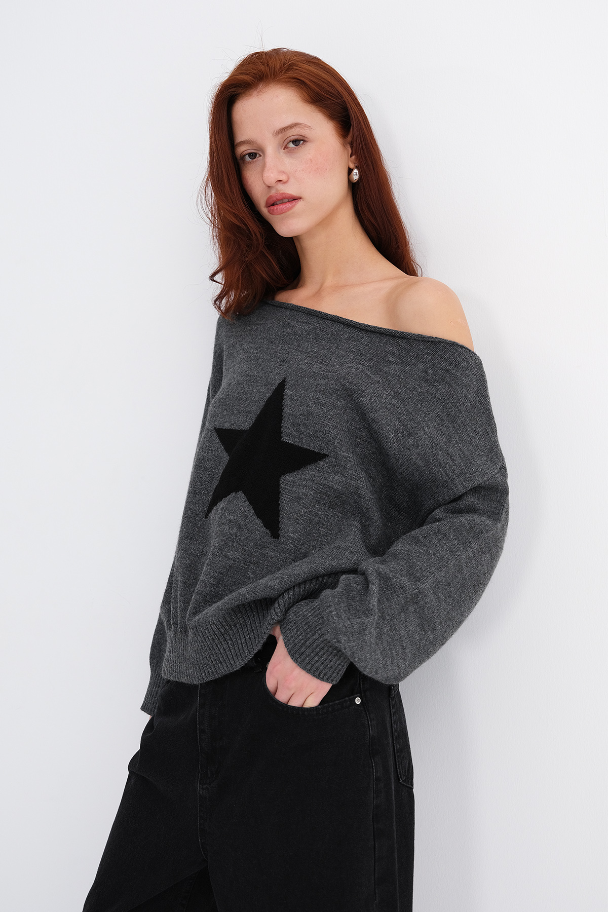 Addax Yıldız Desenli Triko Kazak K3482