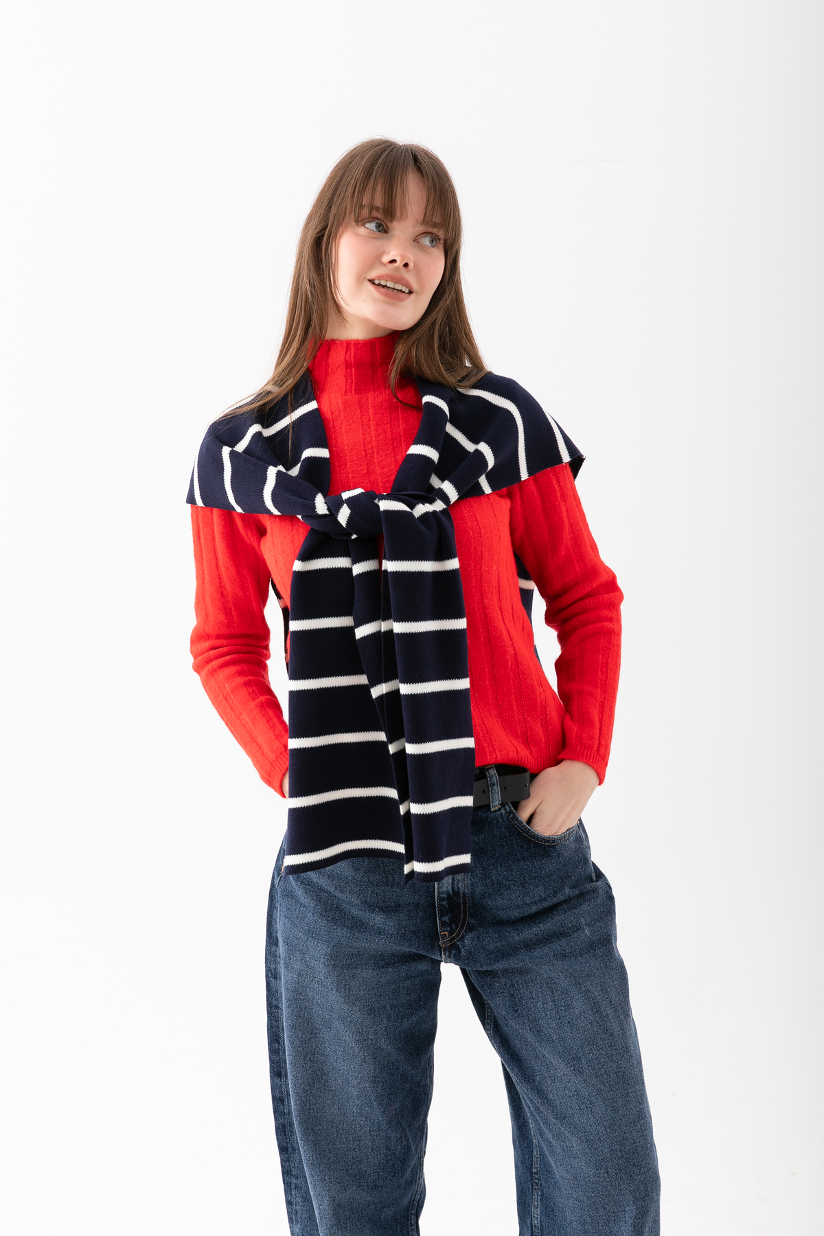 Wega Moda Kare Çizgili Parçalı Patchwork Atkı - Spor Triko Örme Omuz Atkısı | Unisex Boho Şal - Atkı görsel 3