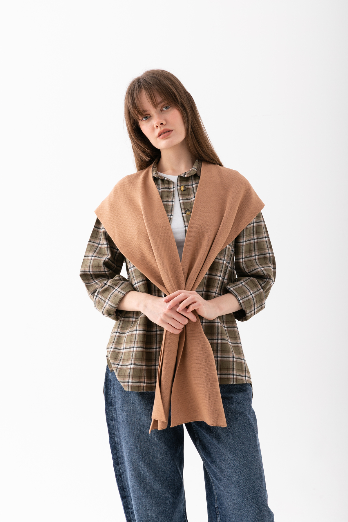 Wega Moda Kare Parçalı Patchwork Atkı - Spor Triko Örme Omuz Atkısı | Unisex Boho Şal - Atkı görsel 3