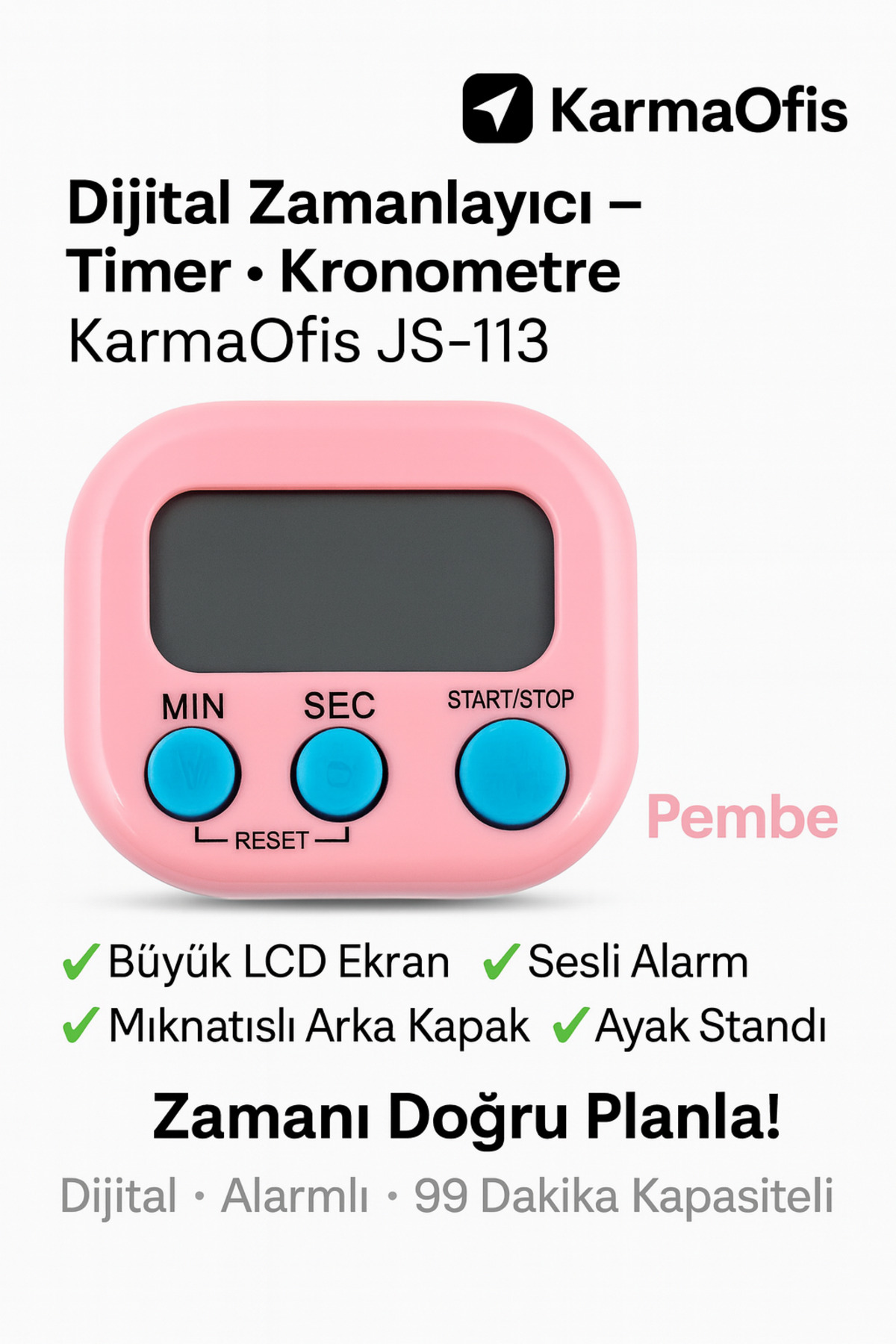 Digital Stopwatch Blue • Pink Key Timer • 99 Minute Timer Alarm