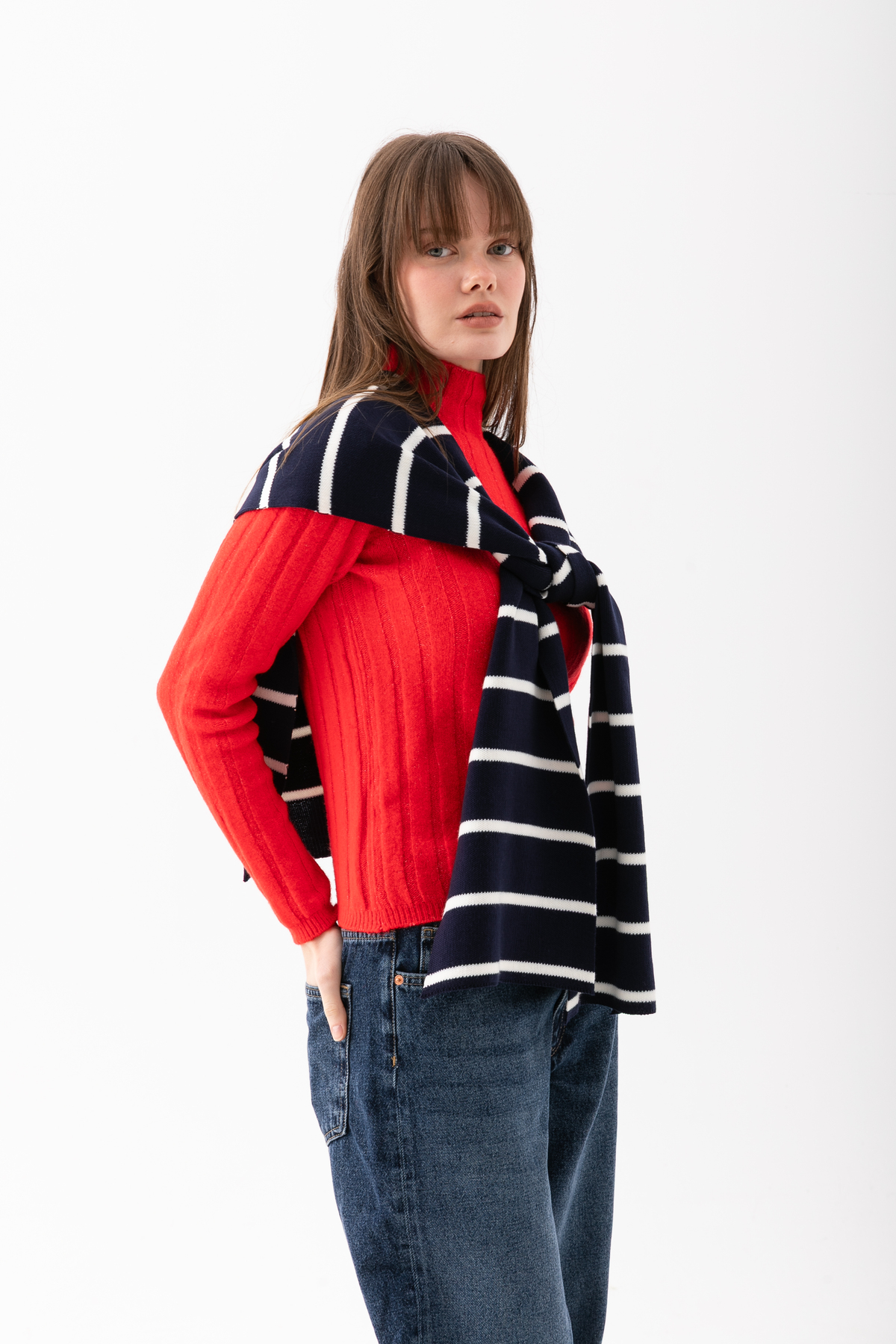 Wega Moda Kare Çizgili Parçalı Patchwork Atkı - Spor Triko Örme Omuz Atkısı | Unisex Boho Şal - Atkı görsel 4