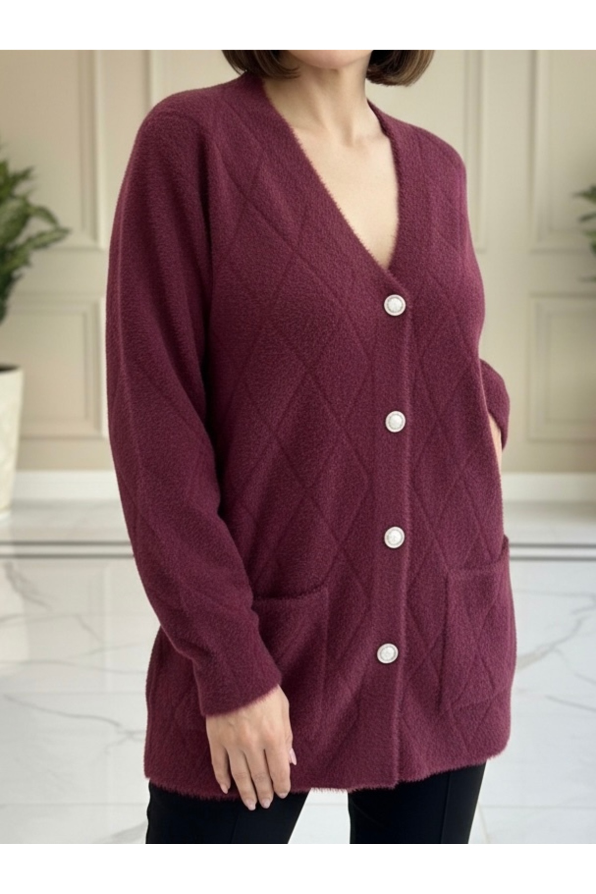 tiriTEK TRİKO  TRİKO Yumoş Triko Hırka / Bordo - Görsel 3