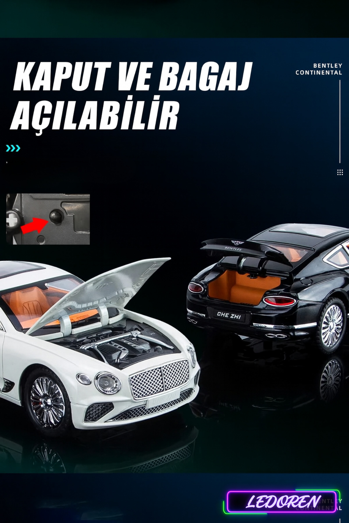 L'eDoren Siyah Renkli Bentley Continental GT 1/24 Diecast