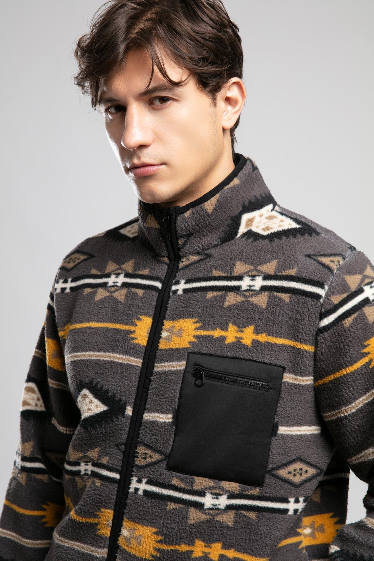 Lee Cooper  Folks Erkek Dik Yaka Fermuarli Sweatshirt Gri - Görsel 5