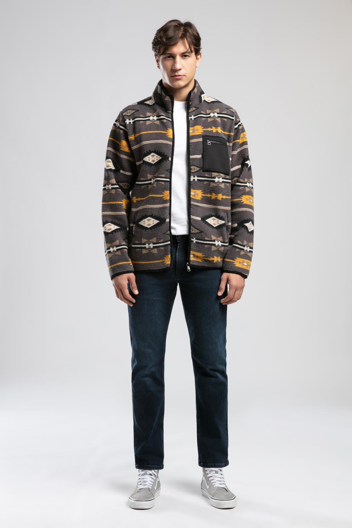 Lee Cooper  Folks Erkek Dik Yaka Fermuarli Sweatshirt Gri