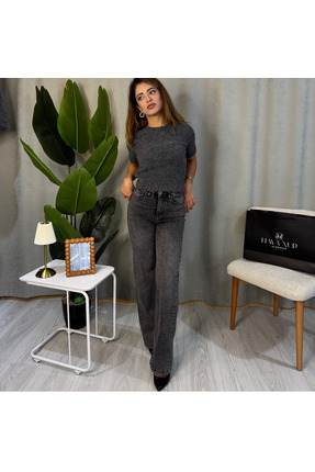 rimas Füme Wide Leg Geniş Paça Denim Pantolon