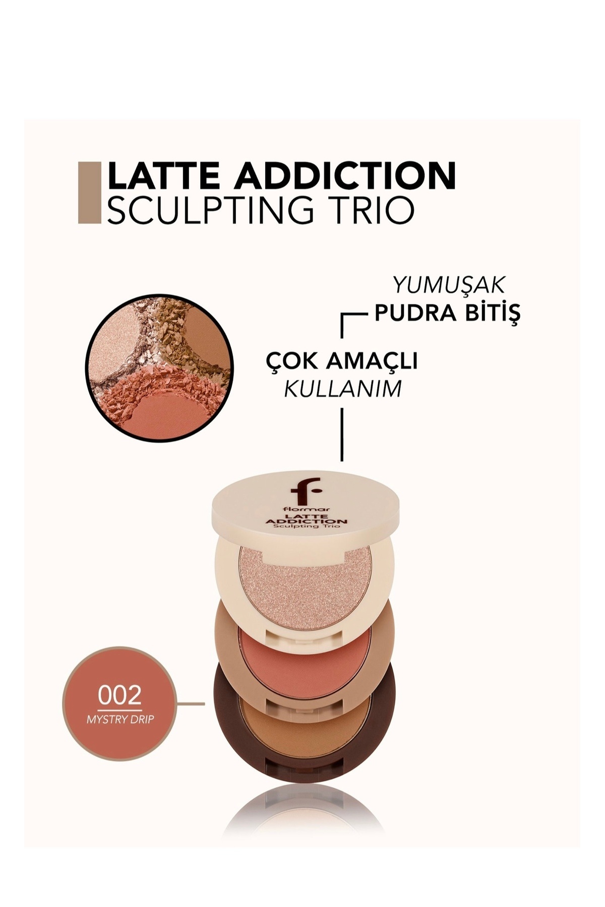 پالت رژ لب و هایلایتر و برنزر Latte 3 Katlı - 002 Mystery Drip