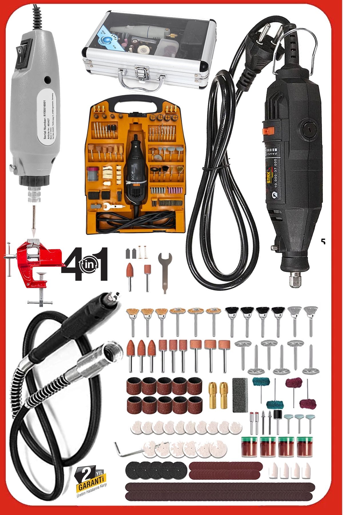 STAXX POWER İkili 12V Gravur + Devir Ayarlı 500 W Gravür Seti Bol Aksesuarları Hobi Oyma Taşlama Set
