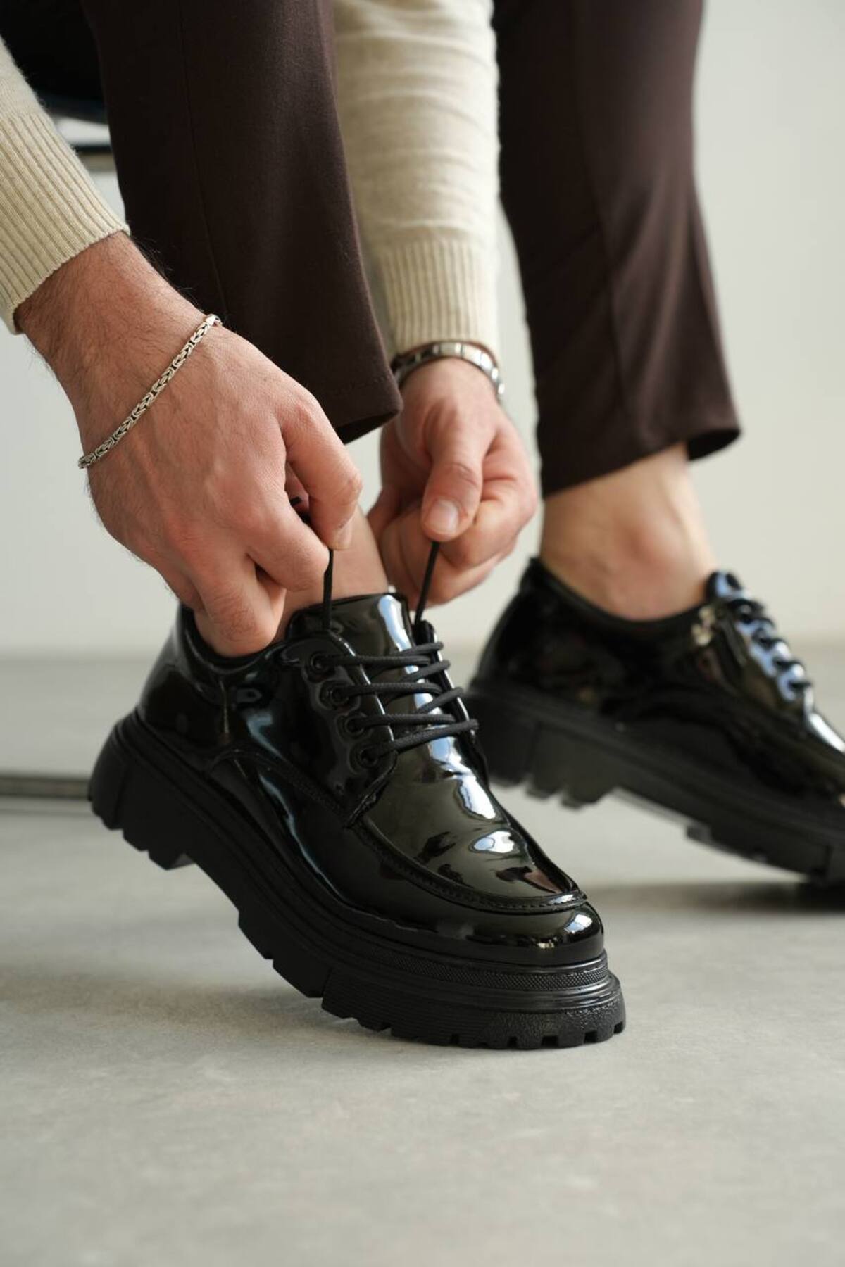 Lucy Shoes  YG-X6 Erkek Günlük Bağcıklı Rugan Klasik Ayakkabı RST - Siyah - Görsel 4