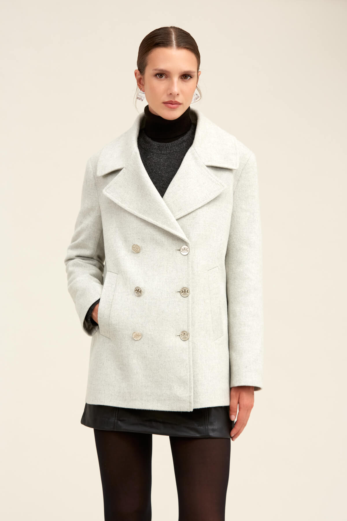 Hatemoğlu  Saykı Woman Gri Dinamik Fit Kruvaze Kaşe Mont - Görsel 5