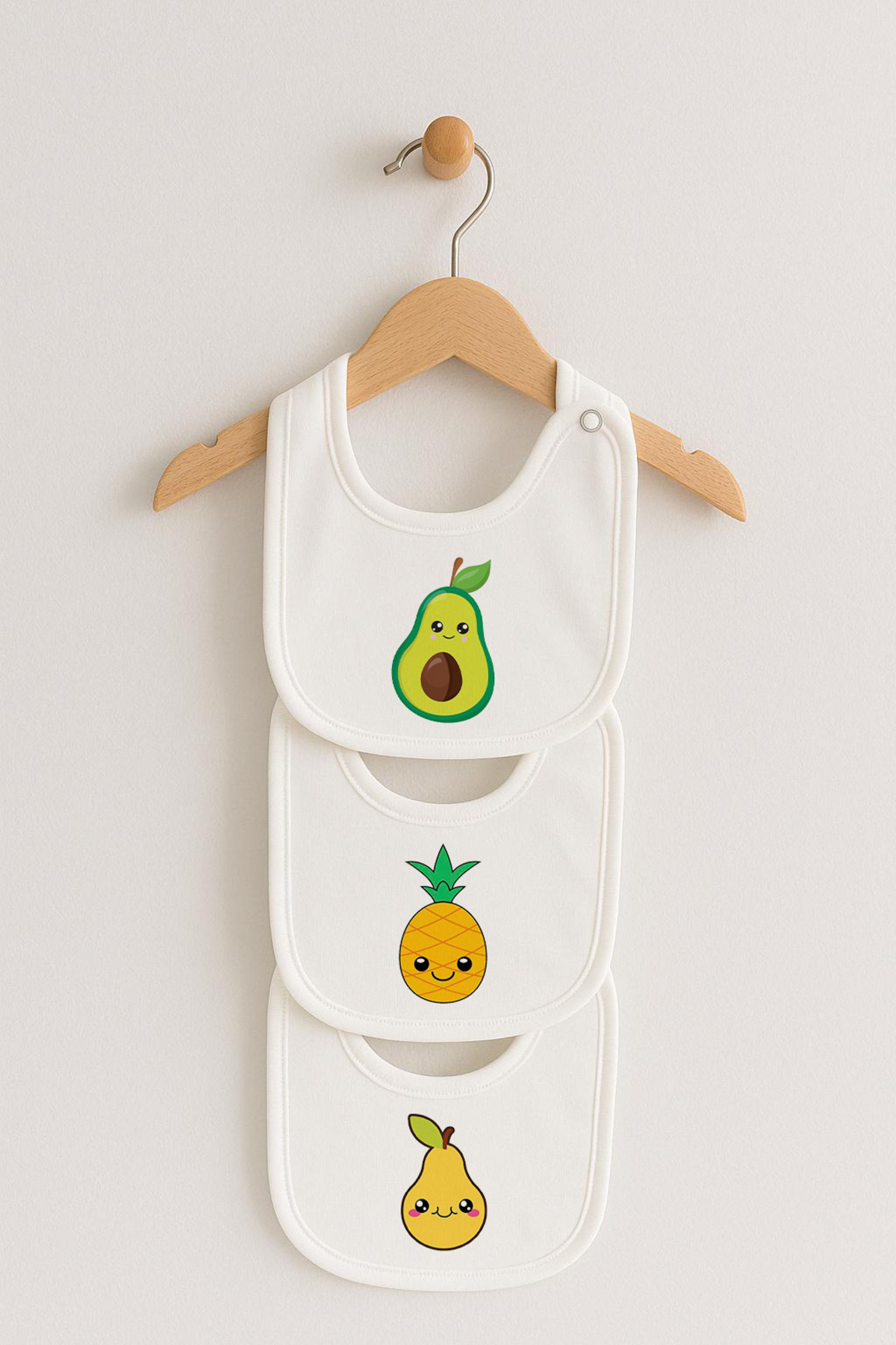 Bebe wini %100 Pamuk Penye Çift Katlı 3'lü Meyve Desenli Mama Önlüğü fotoğrafı 2 (önizleme)