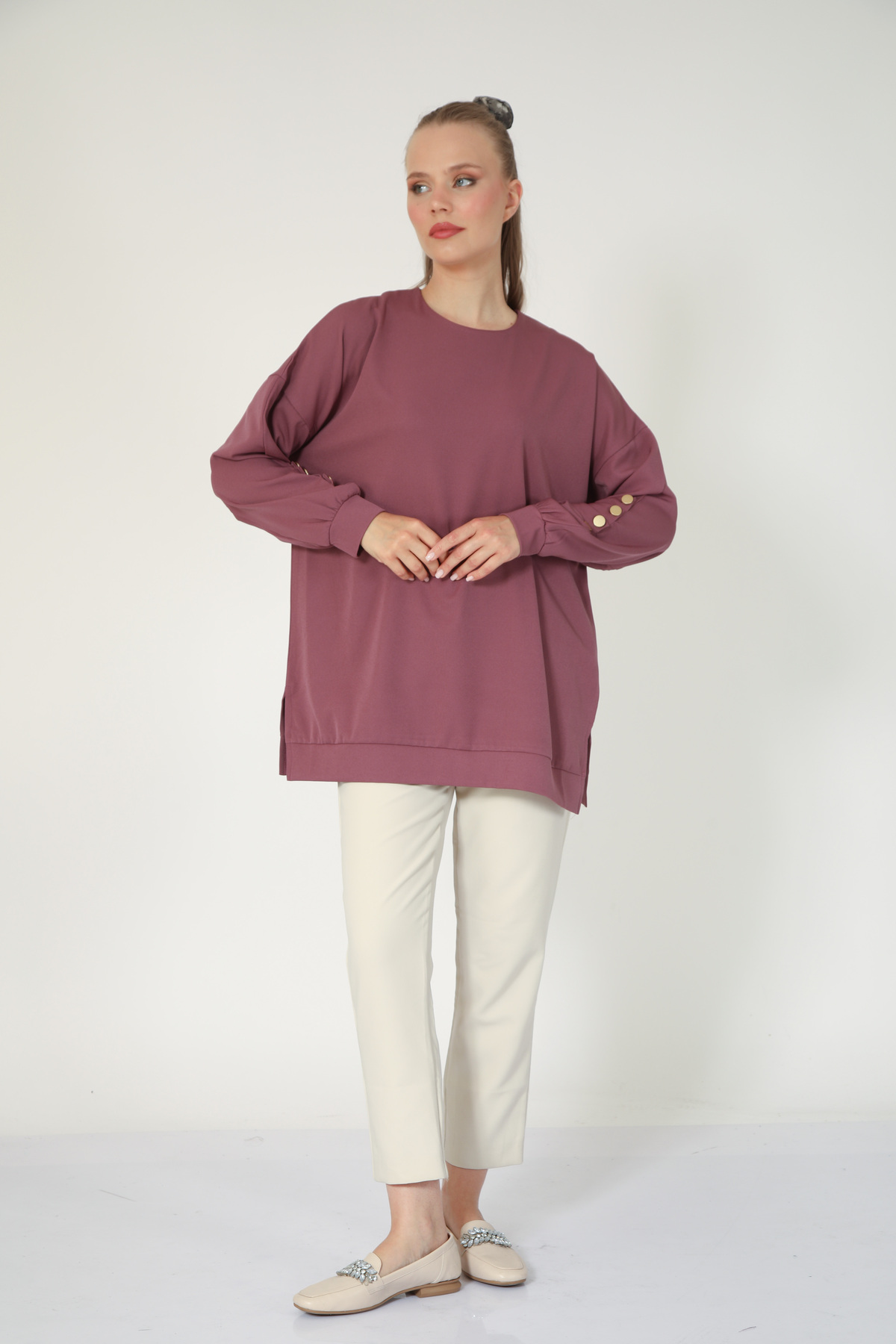 My City  5633 - Rahat, Salaş Basic Kadın Uzun Sweatshirt - Görsel 4