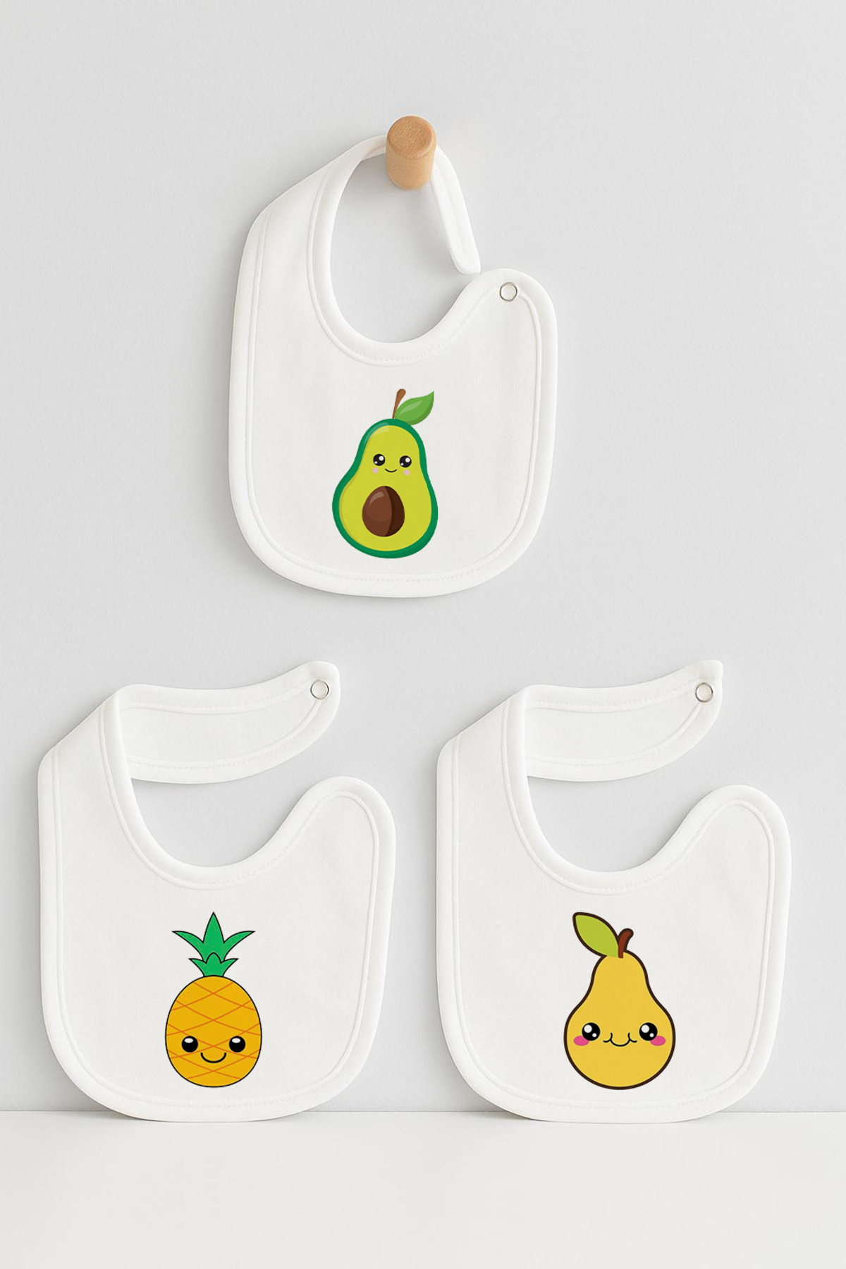 Bebe wini %100 Pamuk Penye Çift Katlı 3'lü Meyve Desenli Mama Önlüğü fotoğrafı 3 (önizleme)