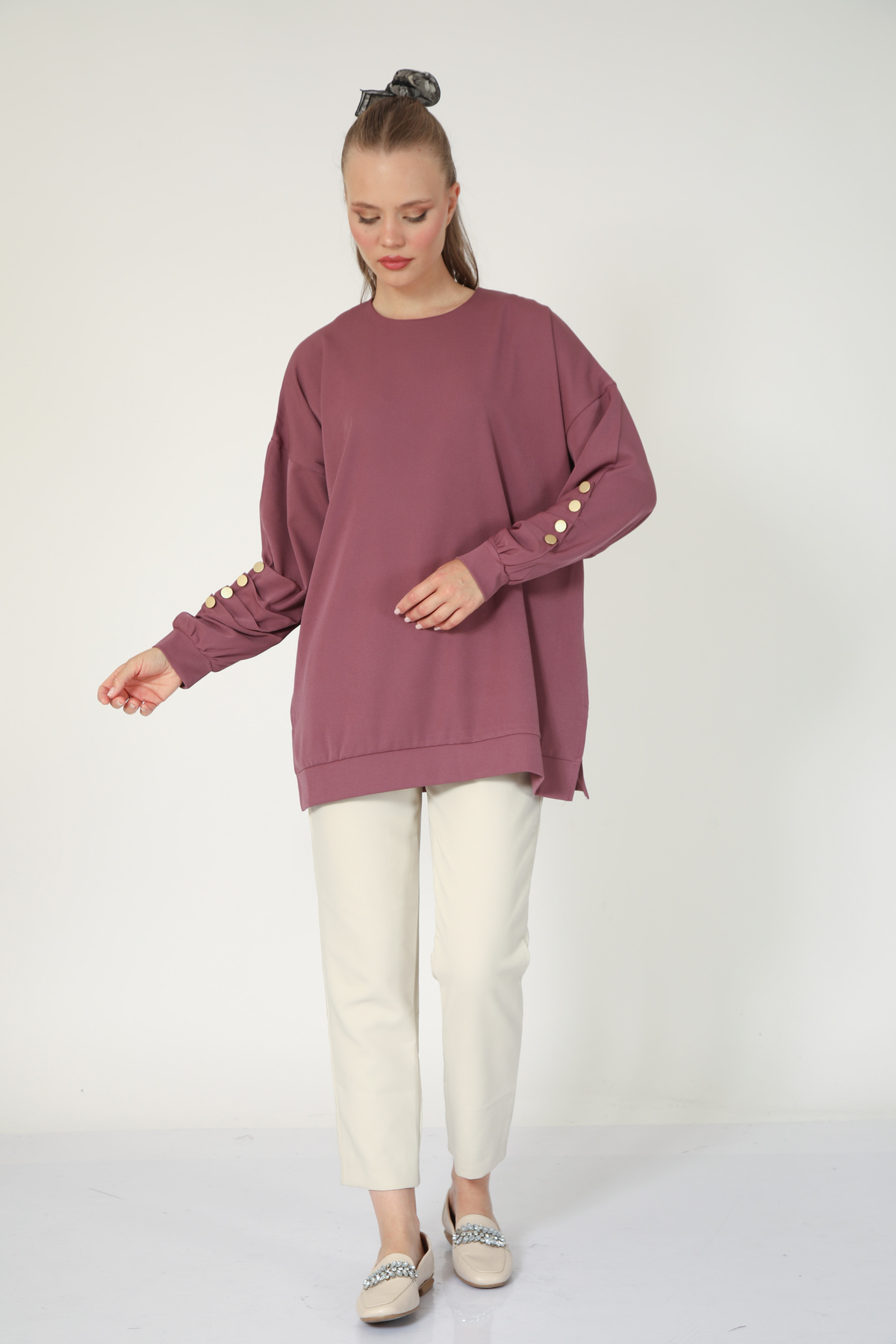 My City  5633 - Rahat, Salaş Basic Kadın Uzun Sweatshirt - Görsel 5