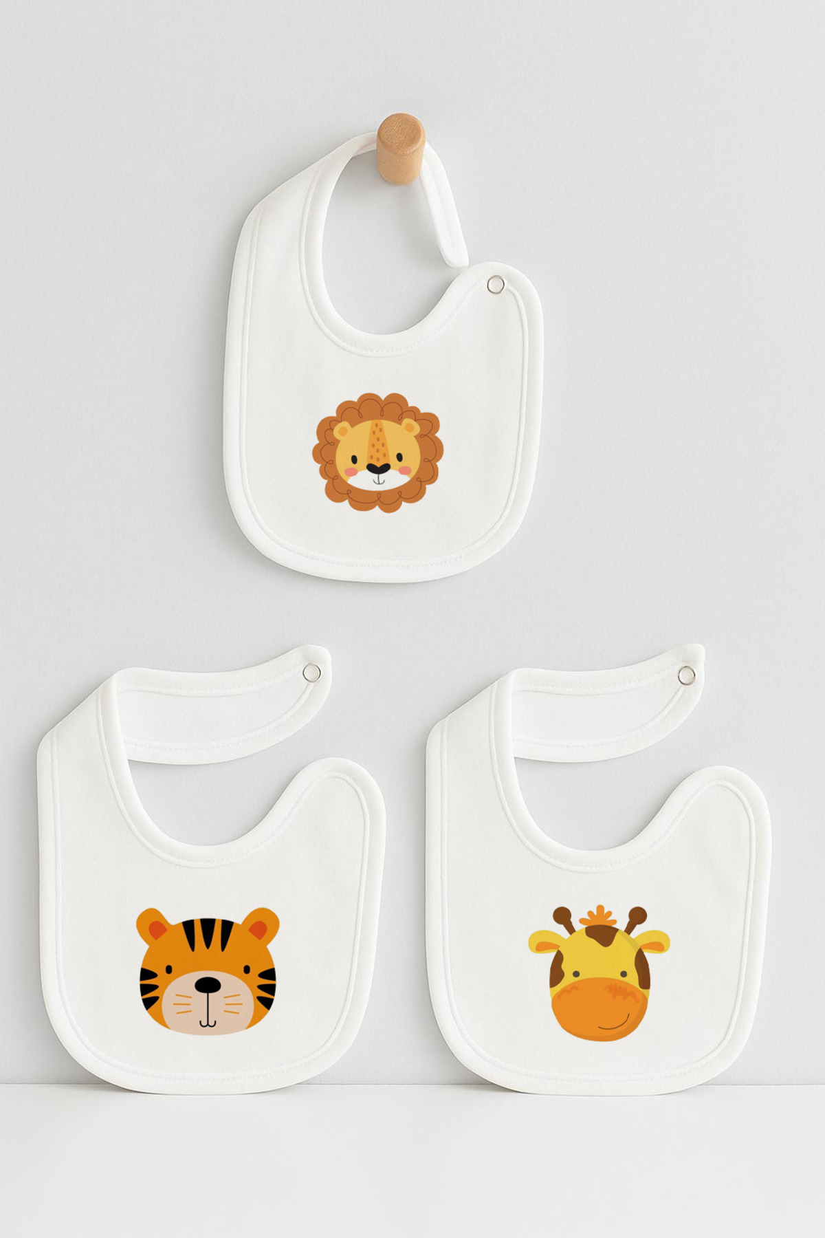 Bebe wini %100 Pamuk Penye Çift Katlı 3'lü hayvan kafa Desenli Mama Önlüğü fotoğrafı 3 (önizleme)