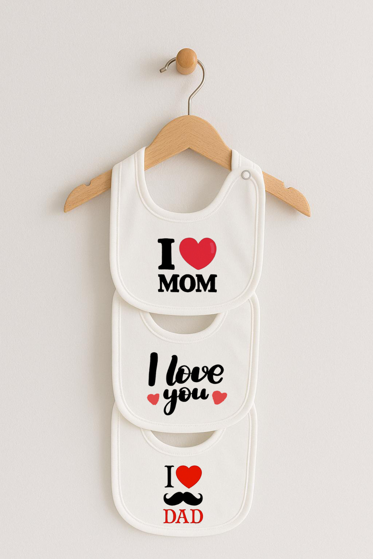 Bebe wini %100 Pamuk Penye Çift Katlı 3'lü Anne Baba Desenli Mama Önlüğü fotoğrafı 2 (önizleme)