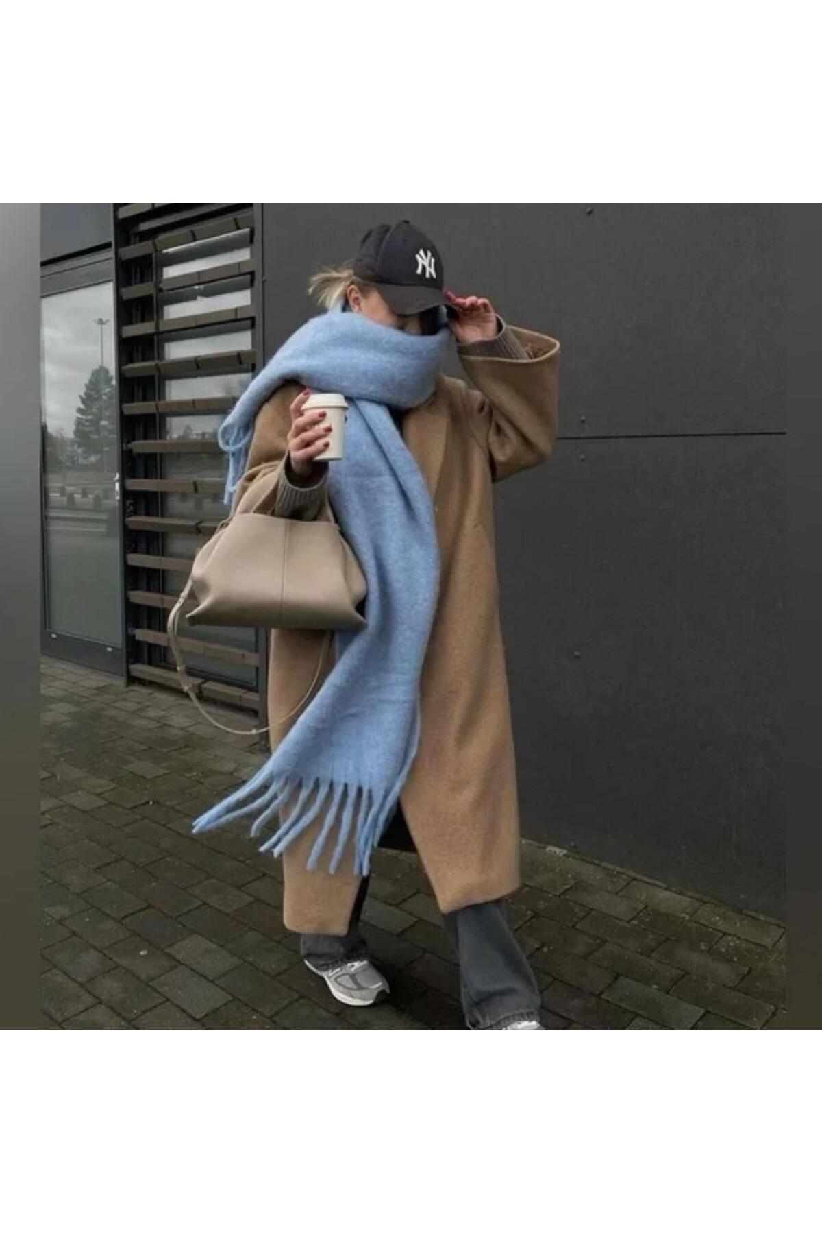 Wearflawless Wearlawless Kalın Püsküllü Kışlık Bebe Mavisi Atkı, Yılbaşı Hediyesi, Sevgililer Günü Hediyesi görsel 3