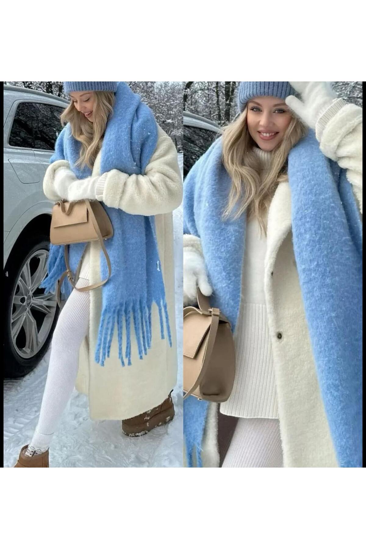 Wearflawless Wearlawless Kalın Püsküllü Kışlık Bebe Mavisi Atkı, Yılbaşı Hediyesi, Sevgililer Günü Hediyesi