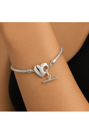 AYMİRA MOONLİGHT KALP CHARM GÜMÜŞ RENK ÇELİK BİLEKLİK