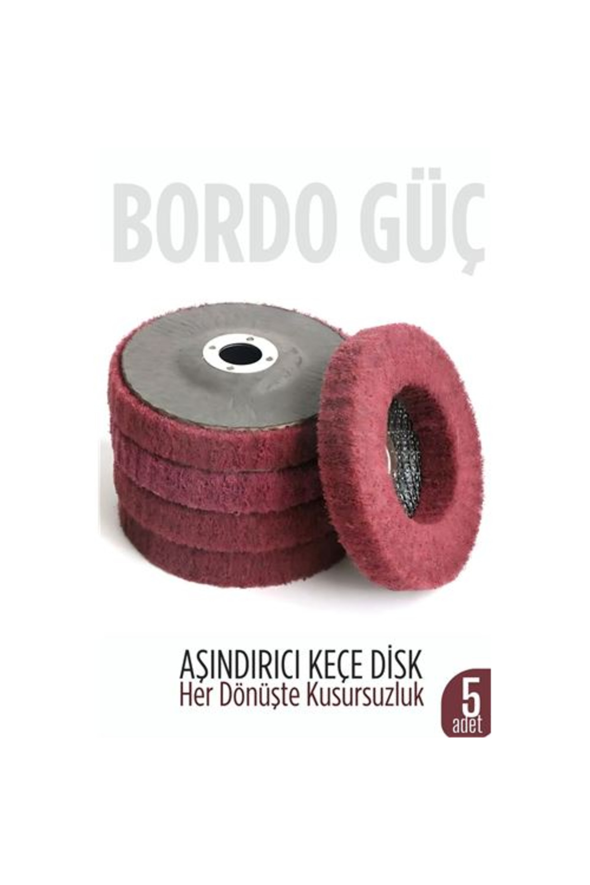 MKR 11 cm Endüstriyel Aşındırıcı Keçe Disk - 22 mm İç Çaplı Zımpara Fırçası 5 adet