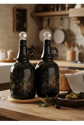 Rembox İkili Siyah Mermer Desenli 1000 ml Kristal Tıpalı Bambu Tabanlı Premiu...