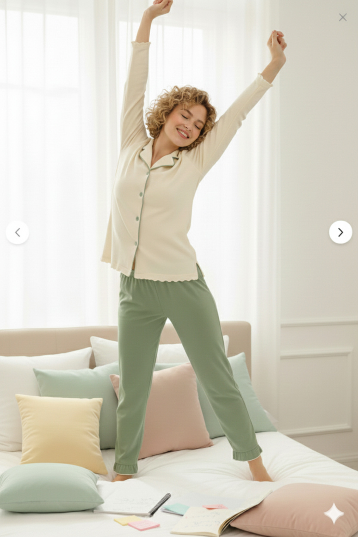 sleeproom  Uzunkol Bürümcük Arabiyeli Düğmeli Pijama takım - Görsel 4