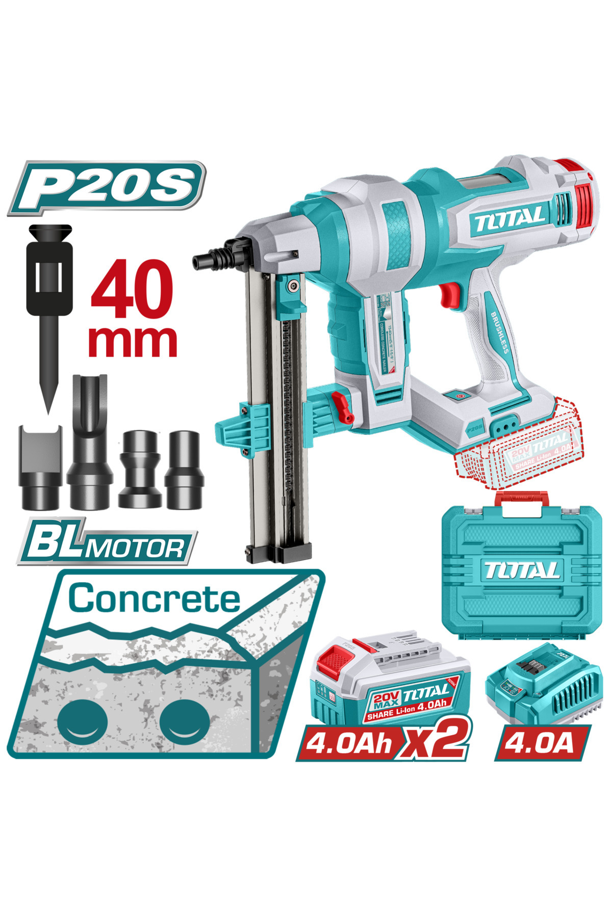 TOTAL LI-ION AKÜLÜ ÇİVİ TABANCASI (TUĞLA-BETON) TCNLI9008E