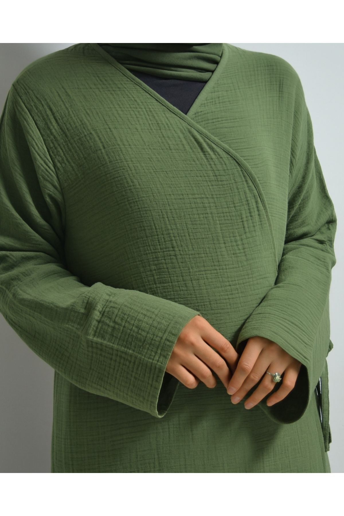 Bilenler  %100 Pamuk Müslin Namaz Elbisesi Yandan Bağlamalı -Terletmeyen Rahat Kumaş, 36-48 Beden - Görsel 3