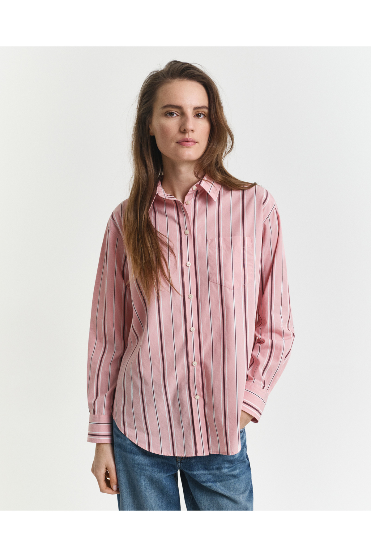 Gant  Kadın Pembe Relaxed Fit Klasik Yaka Çizgili Gömlek