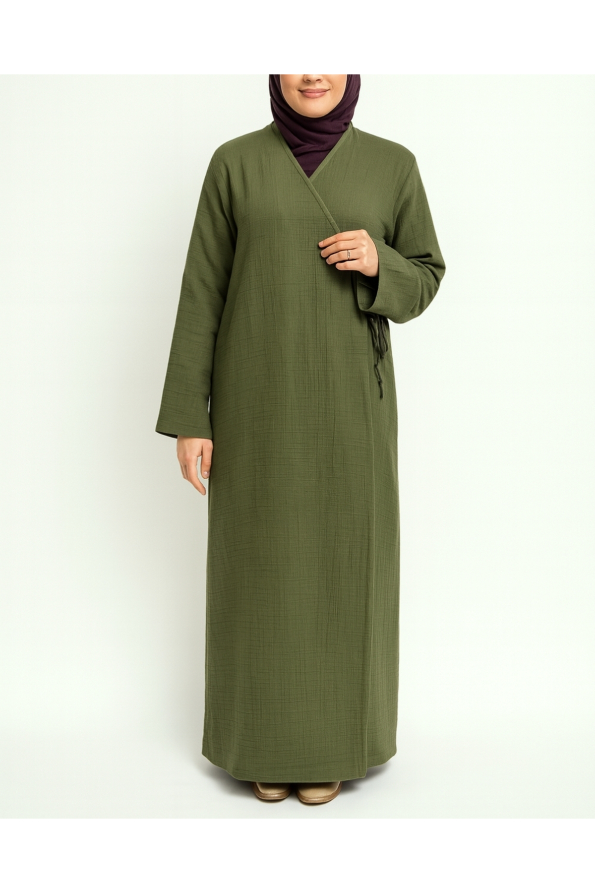 Bilenler  %100 Pamuk Müslin Namaz Elbisesi Yandan Bağlamalı -Terletmeyen Rahat Kumaş, 36-48 Beden