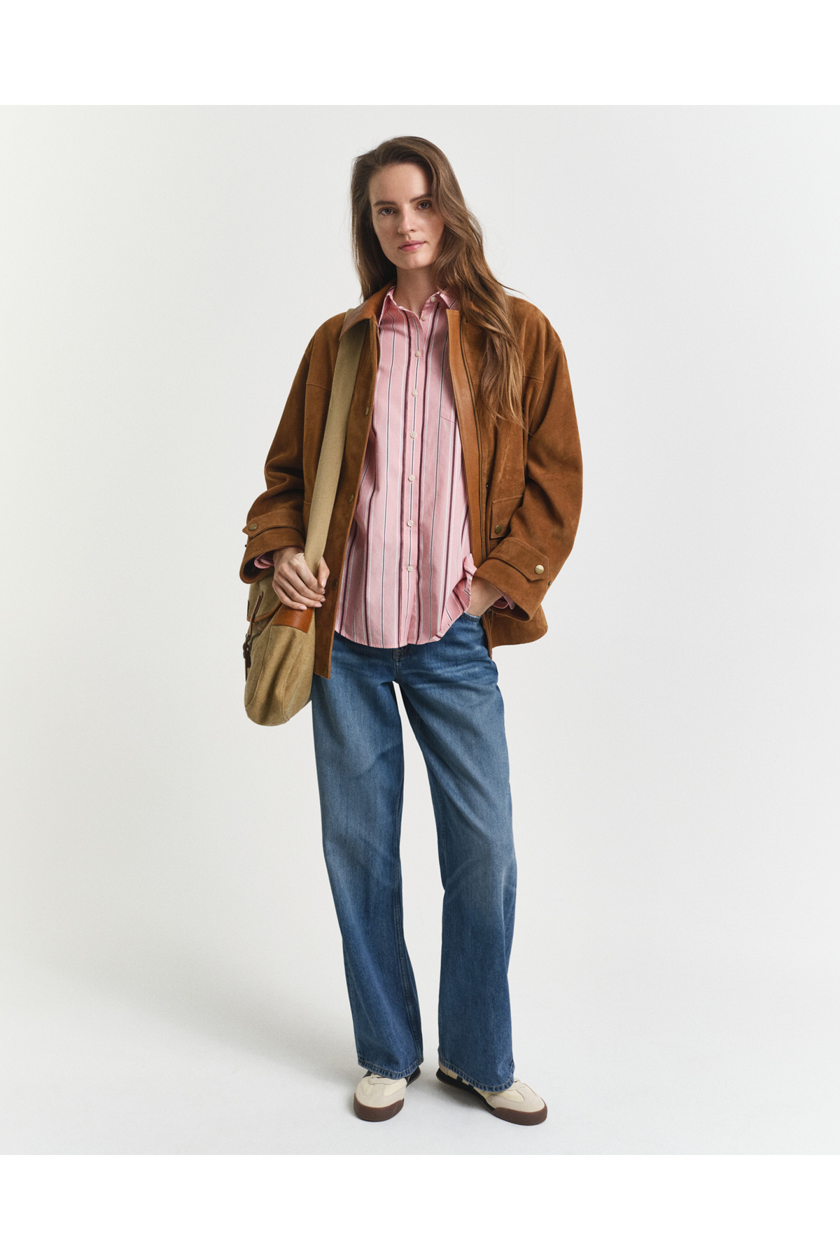 Gant  Kadın Pembe Relaxed Fit Klasik Yaka Çizgili Gömlek - Görsel 2