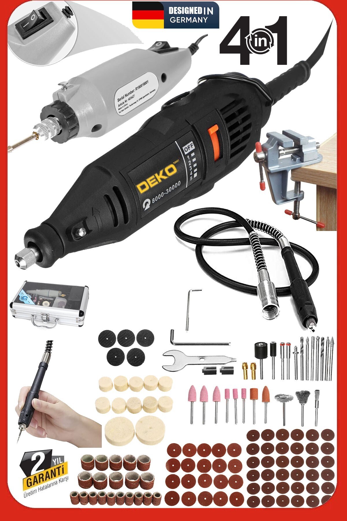 DEKO TURKEY Hobi Usta Seti 500W 362 Parça Gravür Taşlama Zımpara
