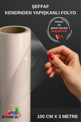RİMAFOL ŞEFFAF KENDİNDEN YAPIŞKANLI FOLYO 100 CM X 3 METRE