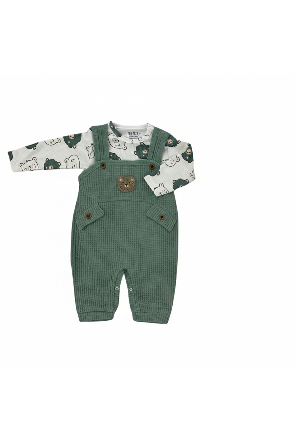NAFİTO Ayıcık Nakışlı Erkek Bebek 3’lü Tulum Seti – Zıbın, Tulum Ve Çorap | 3-6-9 Ay 1 BEDEN BÜYÜK ALINIZ. fotoğrafı 3 (önizleme)