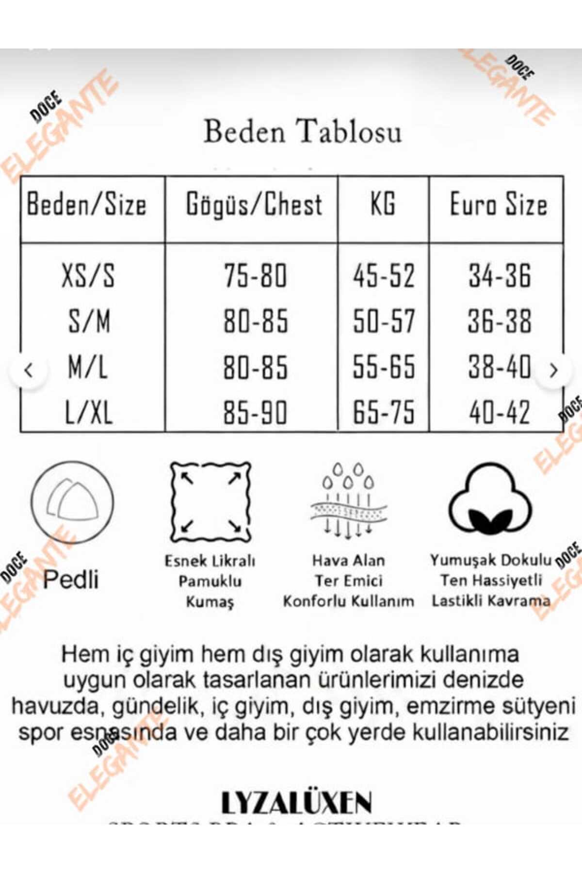 DOCE ELEGANTE Kadın Crop 2'li Paket Pedli Spor Sütyeni Yarım Atlet Büstiyer Bluz görsel 4