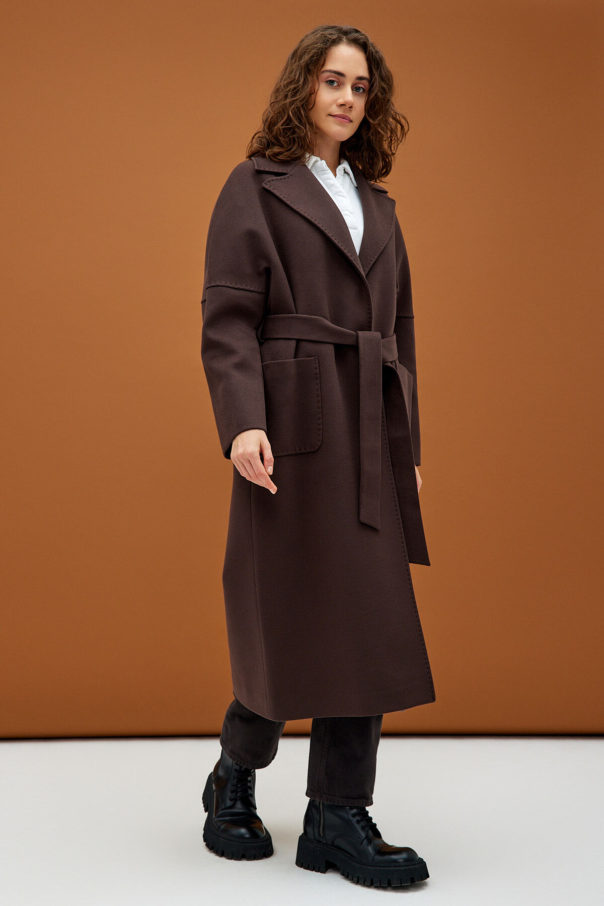 KENT Koyu Kahverengi Modern Oversize Geniş Cepli Palto görsel 3