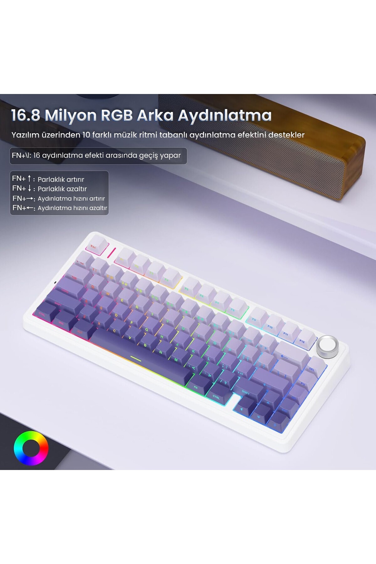 کیبورد مکانیکی F75 RGB TKL سوئیچ Seiya بی‌سیم ماکرو دار Hot Swap رنگ گرادیان بنفش