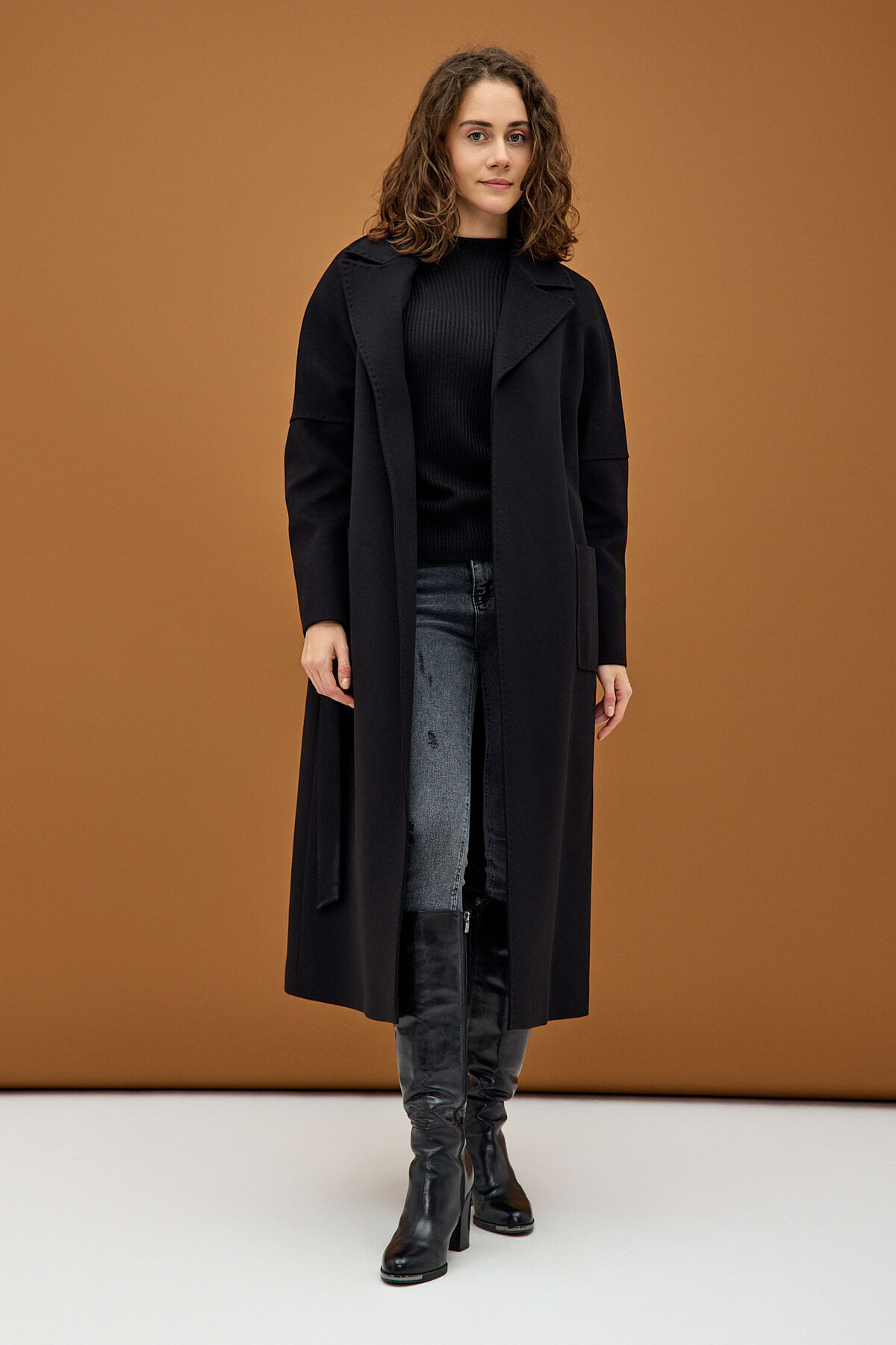 KENT Siyah Modern Oversize Geniş Cepli Palto görsel 2