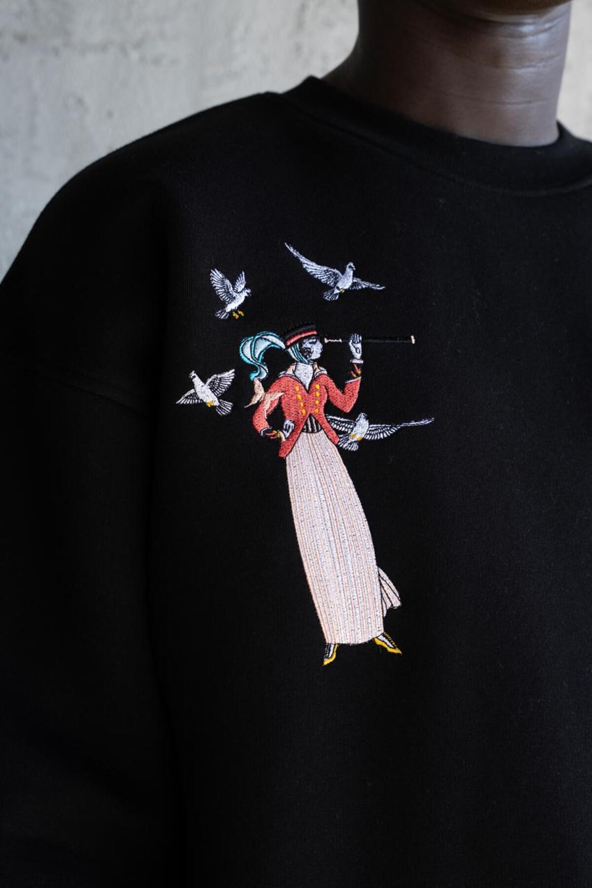 Machinist Erkek Figür Nakışlı Şardonlu Sweatshirt Siyah görsel 2