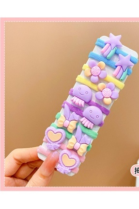 Virago Yeni Model Çocuk Sevimli Küçük Lastik Toka Seti 10'Lu MOR