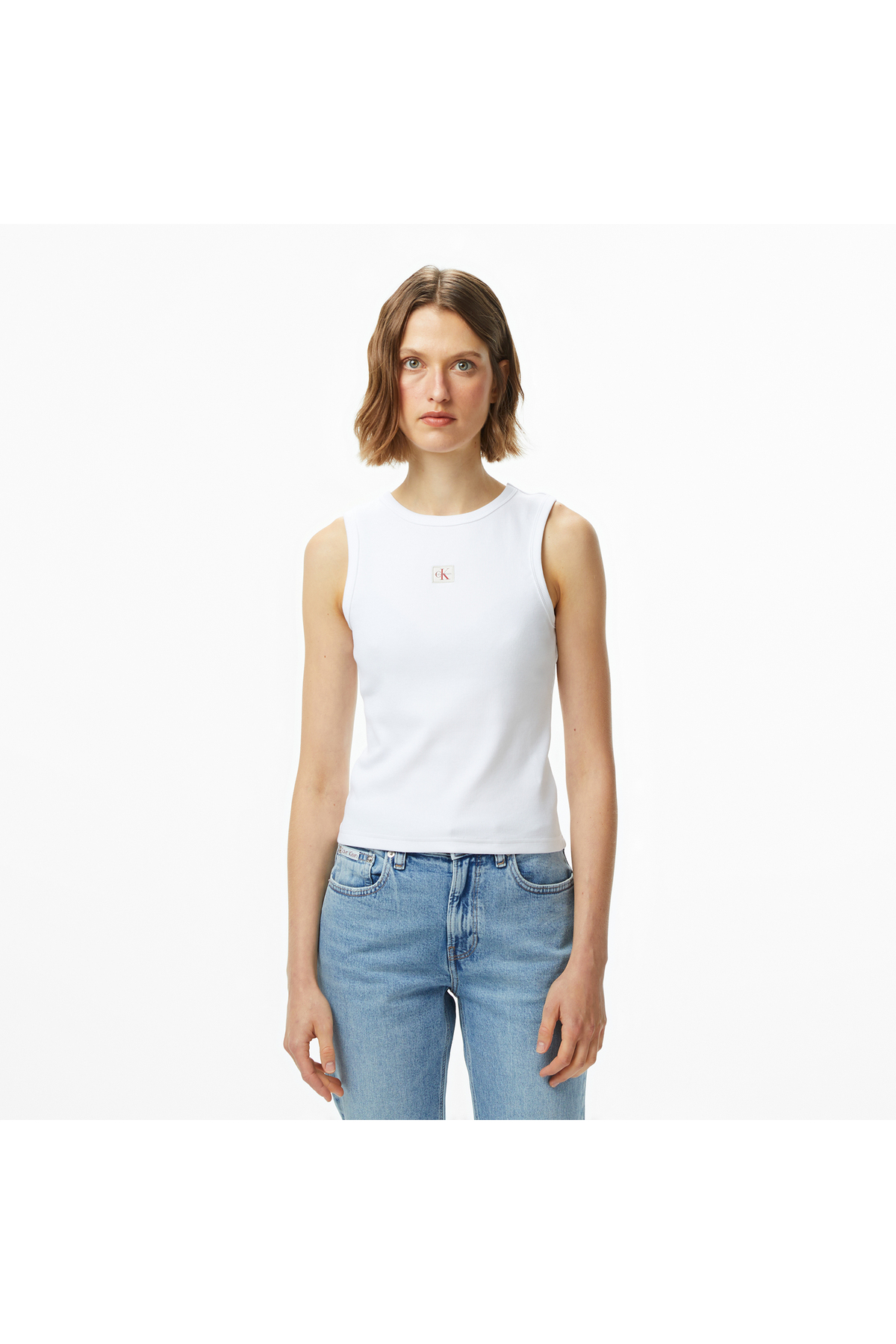 Calvin Klein Women's Calvin Klein Logo Organic Cotton Crew Neck Short Sleeve White T-Shirt Lv04