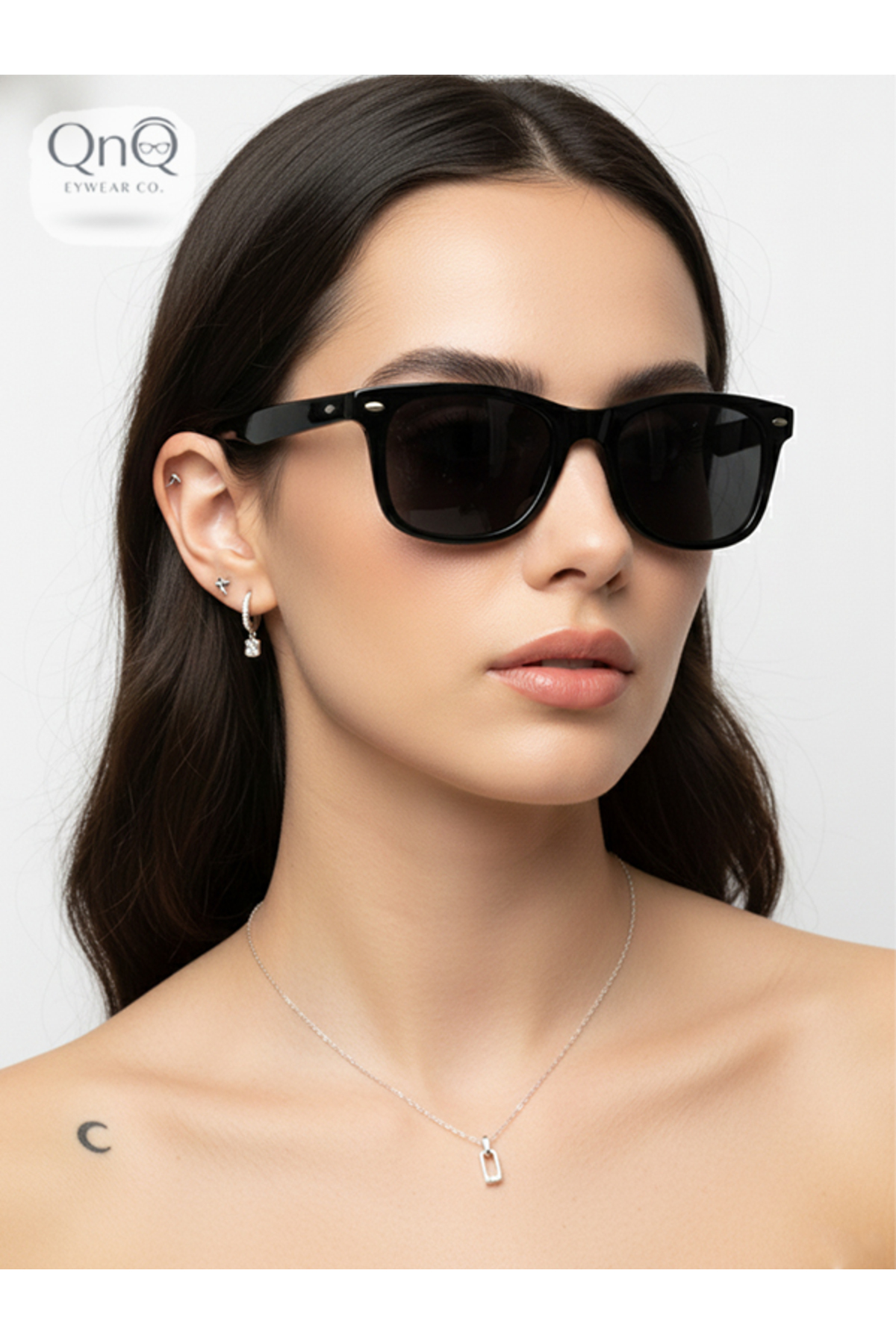 QnQ Siyah Unisex Güneş Gözlüğü Trend Güncel Model görsel 4