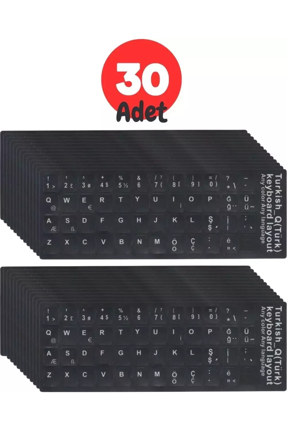 30 Adet Türkçe Q Klavye Sticker Notebook Pc Uyumlu Klavye Etiketi Silinmez Yapışkanlı Türkçe Harfler