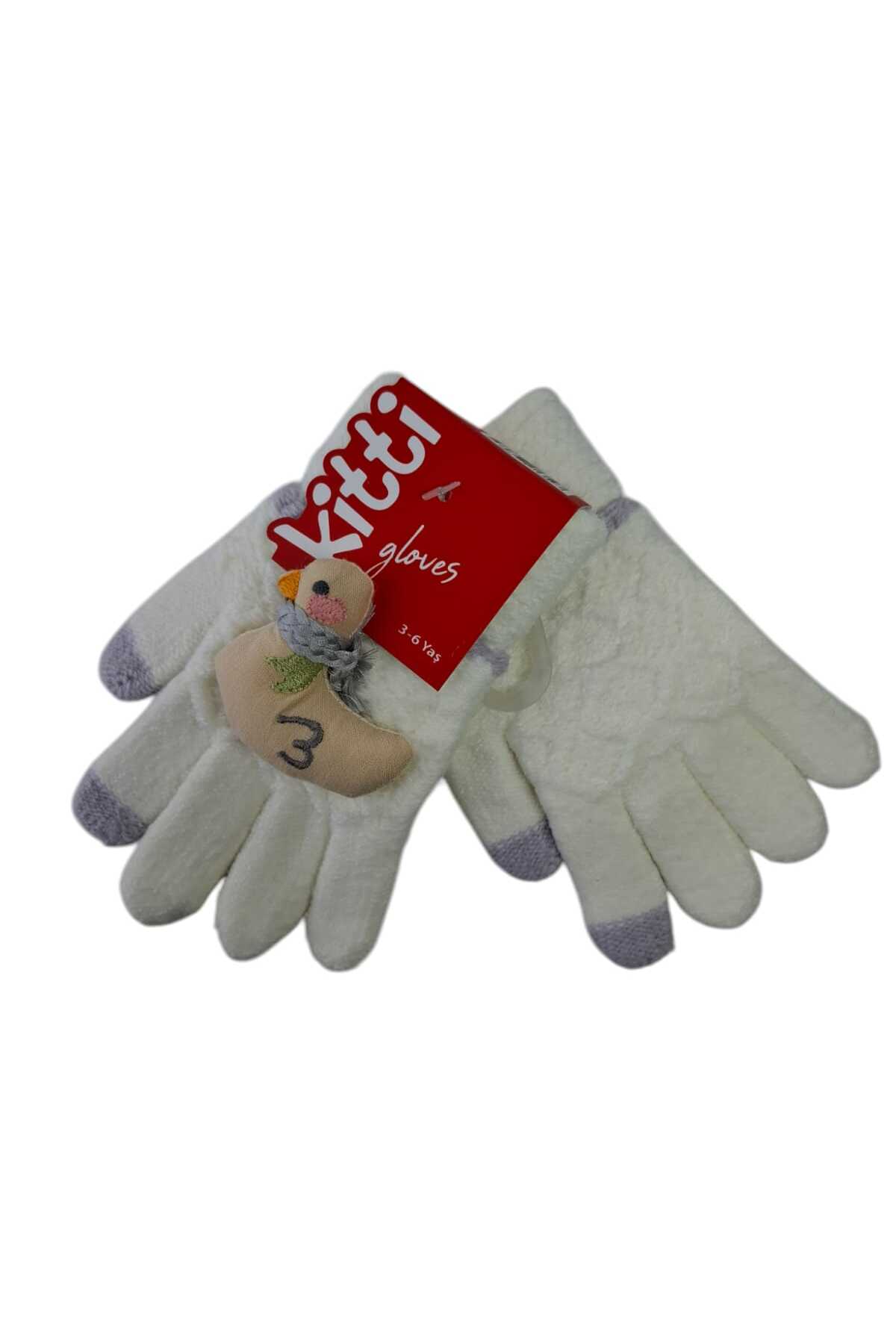 Kitti Spteks 3-6 Yaş Kız Çocuk Krem Renk Kaz Figürlü Ve Desenli Kışlık Örme Eldiven fotoğrafı 2 (önizleme)