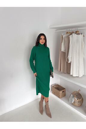 LAVRE BALIKÇI YAKA TRİKO ELBİSE PETEK ÖRME