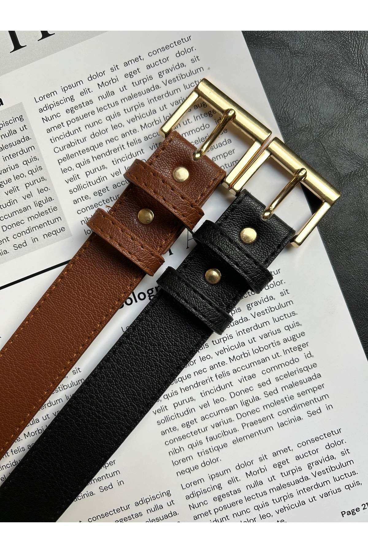 2pcs Lyric Square Patterned Women Gold Buckle Belt Jacket Belt Dress Belt Pants Belt